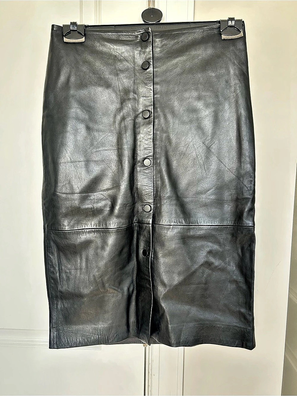 Mango Genuine Leather Midi Skirt Black Size 8 NWT